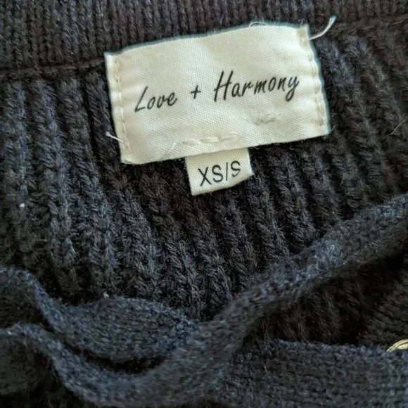 Love + Harmony V-Neck Long Sleeve Lace Up Sweater Cable Knit Black XS/S - Picture 6 of 9